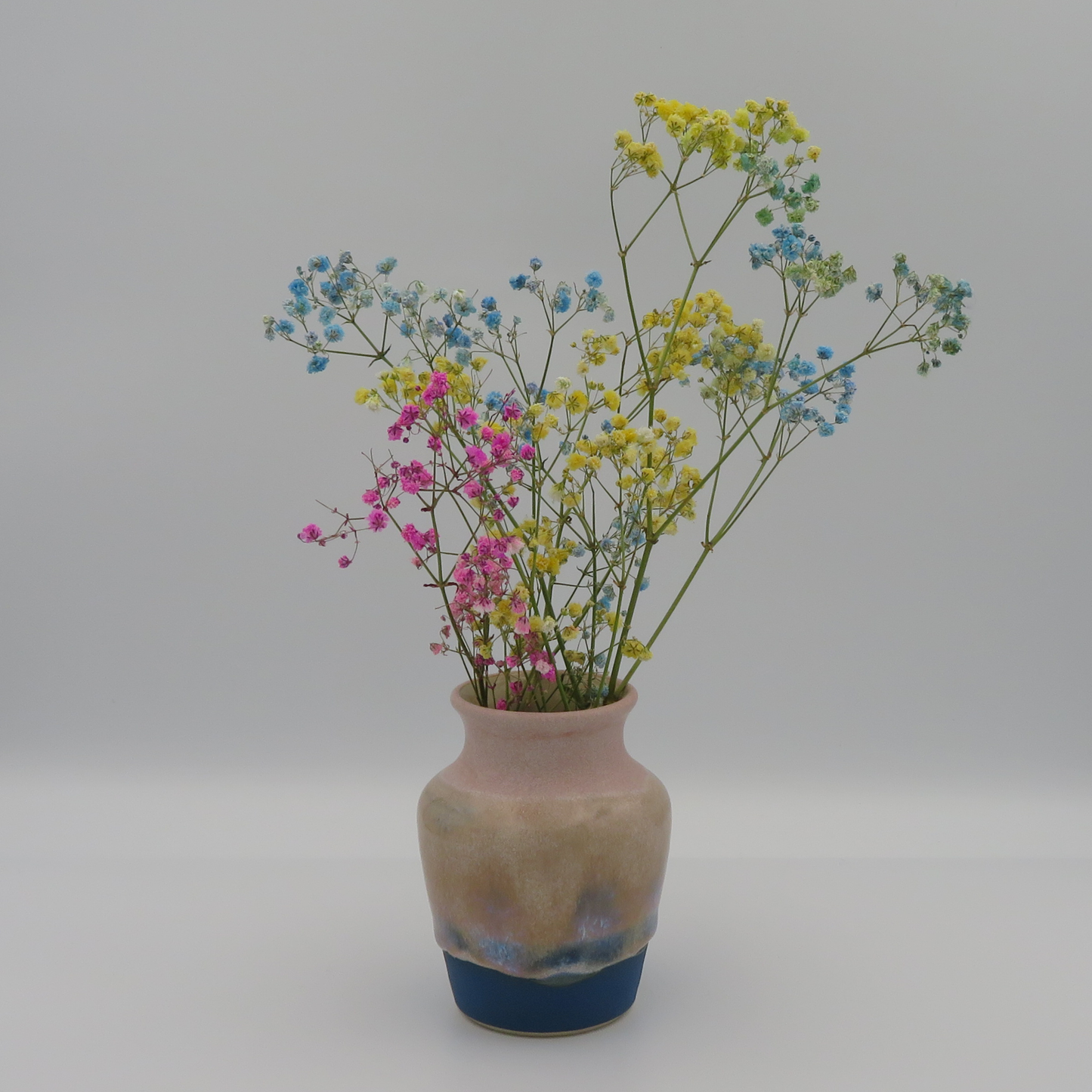 Narrow Rim Rounded Vase - Pink with Matt Blue Base