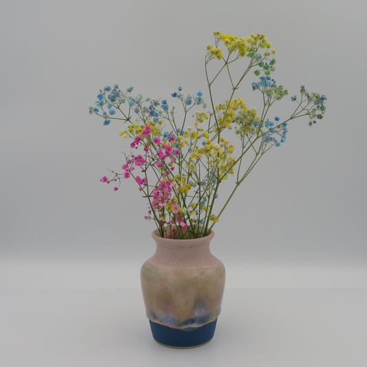 Narrow Rim Rounded Vase - Pink with Matt Blue Base