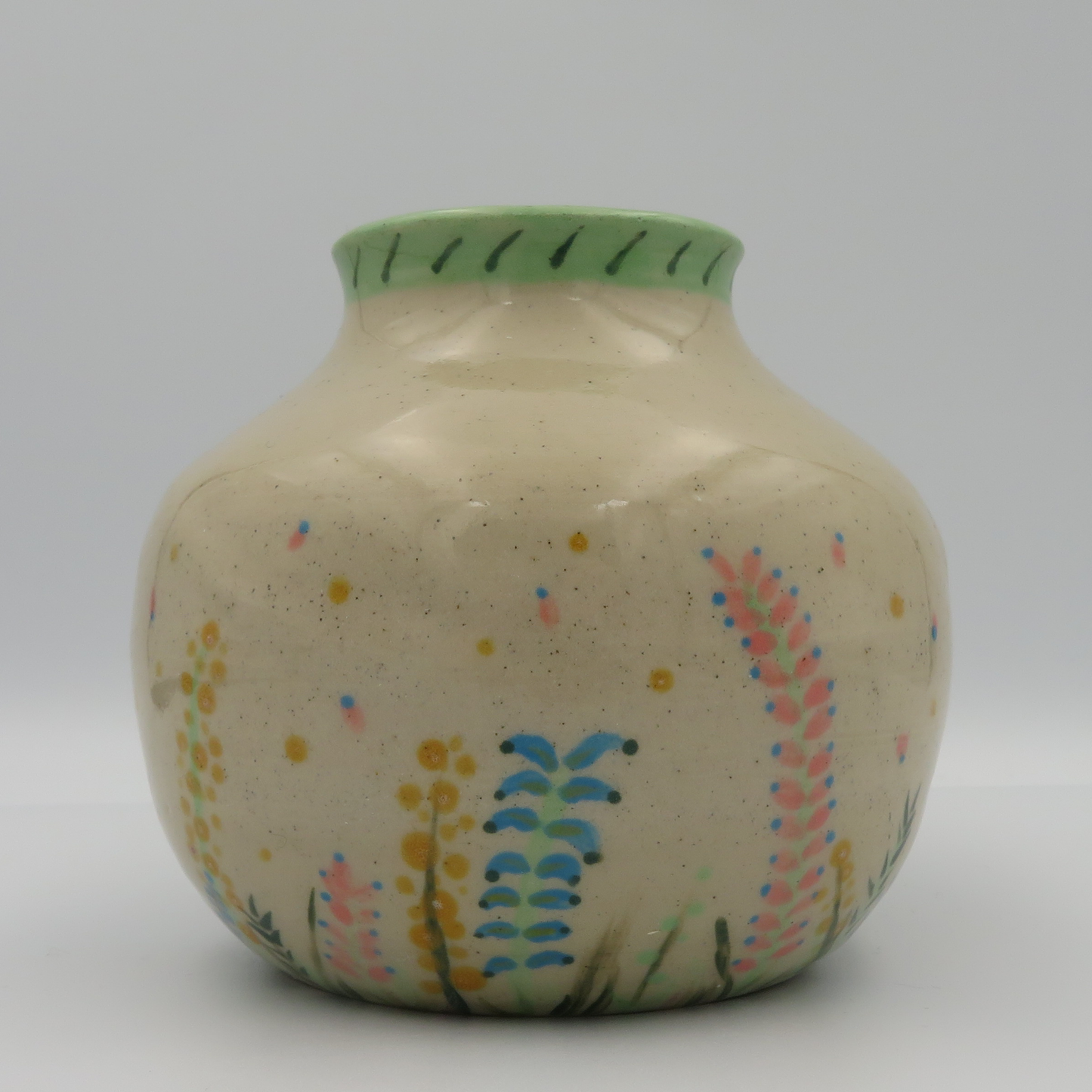 Narrow Rim Rounded Vase - Handpainted Floral