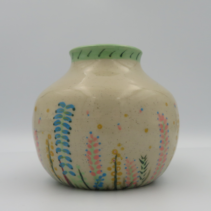 Narrow Rim Rounded Vase - Handpainted Floral