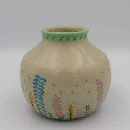 Narrow Rim Rounded Vase - Handpainted Floral