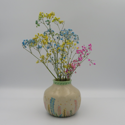 Narrow Rim Rounded Vase - Handpainted Floral