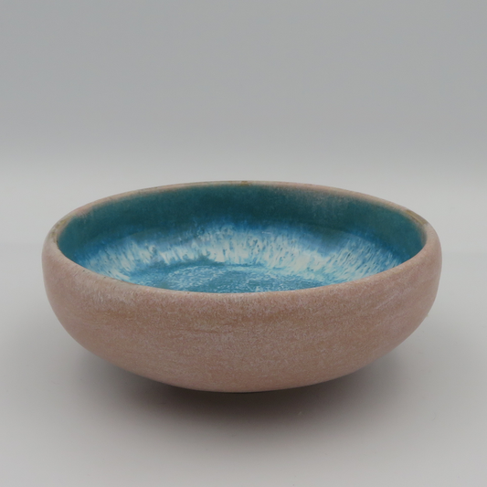 Small Rounded Dish - Pink with Light Blue Interior